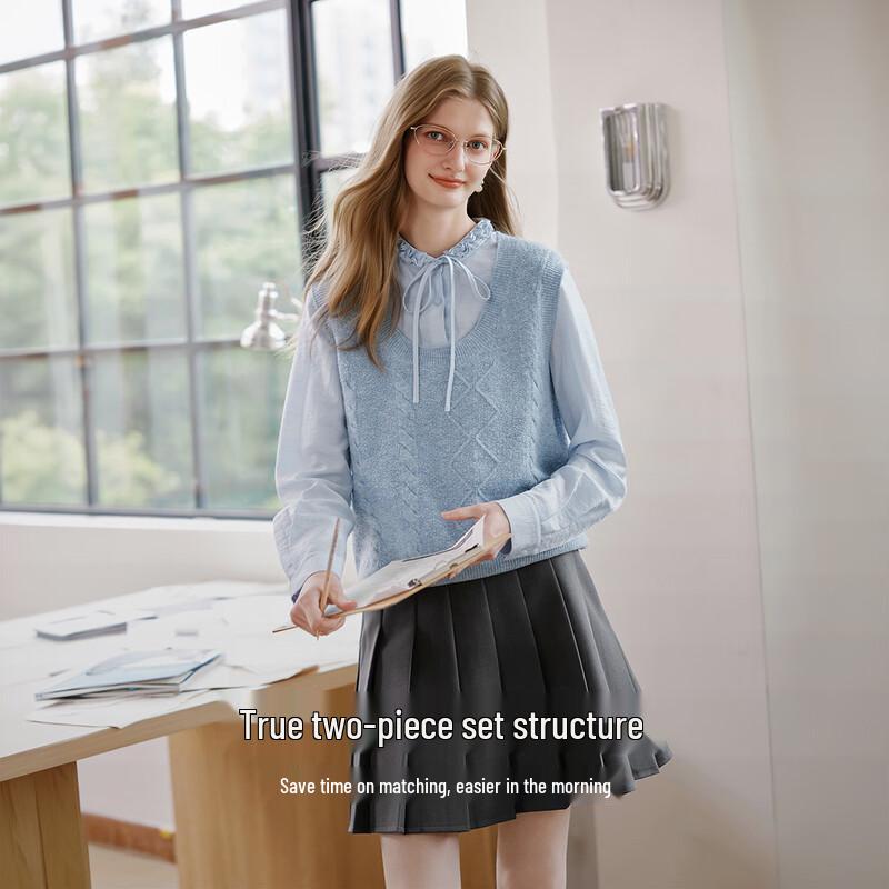 Xiangying Women's French Style Layered Knit Shirt Set