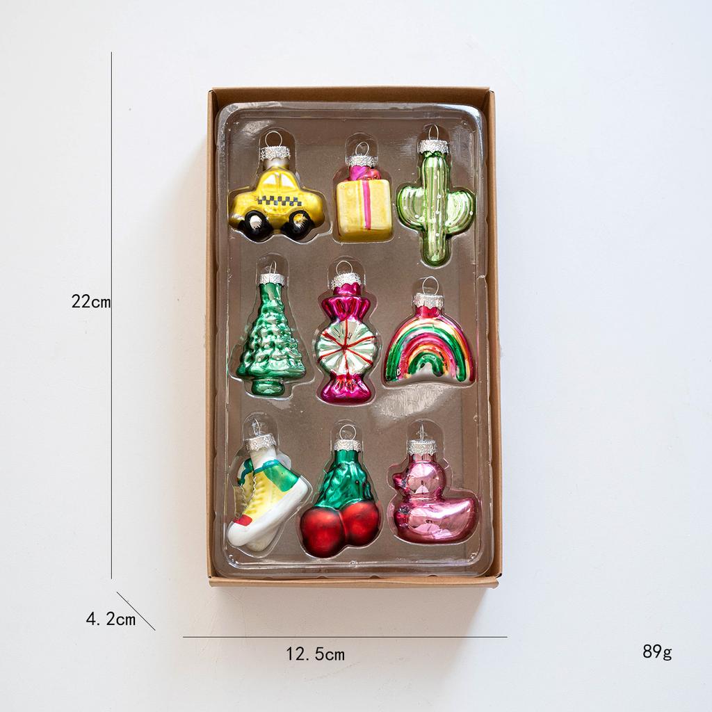 9/6pcs Glass Xmas Tree Ornaments Snowman Gifts Car and House Navidas Atmosphere Decor Santa Claus Christmas Tree Charm