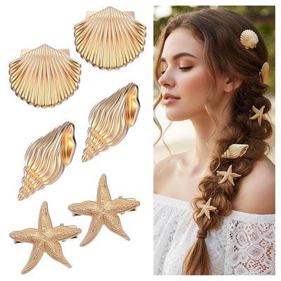 Gouden Zeeschelp Zeester Haarclips, Metalen Strand Haarclips 3 Stijlen Strand Haaraccessoires Kleine Krokodillenbek Clip Sterren Haarspeldjes voor Vrouwen