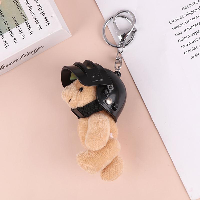 Lovely Helmeted Bear Plush Keychain Creative Cartoon Safety Helmet Bear Keyring Backpack Charm Bag Pendant Couple Gifts