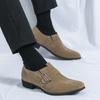 Fashion Brand Men's Pointed Suede Loafers Fashionable Korean Style Slip-on  Buckle Leather Shoes Commuting Business Casual Leather Shoes