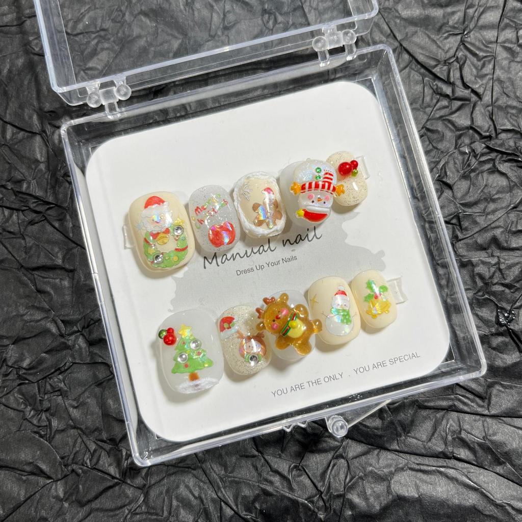 Christmas Collection: Cute Cartoon Girl Wearable Nail Stickers, Handmade & Removable