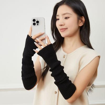 Damen Strickwolle Lange Halbfingerhandschuhe: Dicke Lange Armlinge & Armstulpen für Herbst/Winter