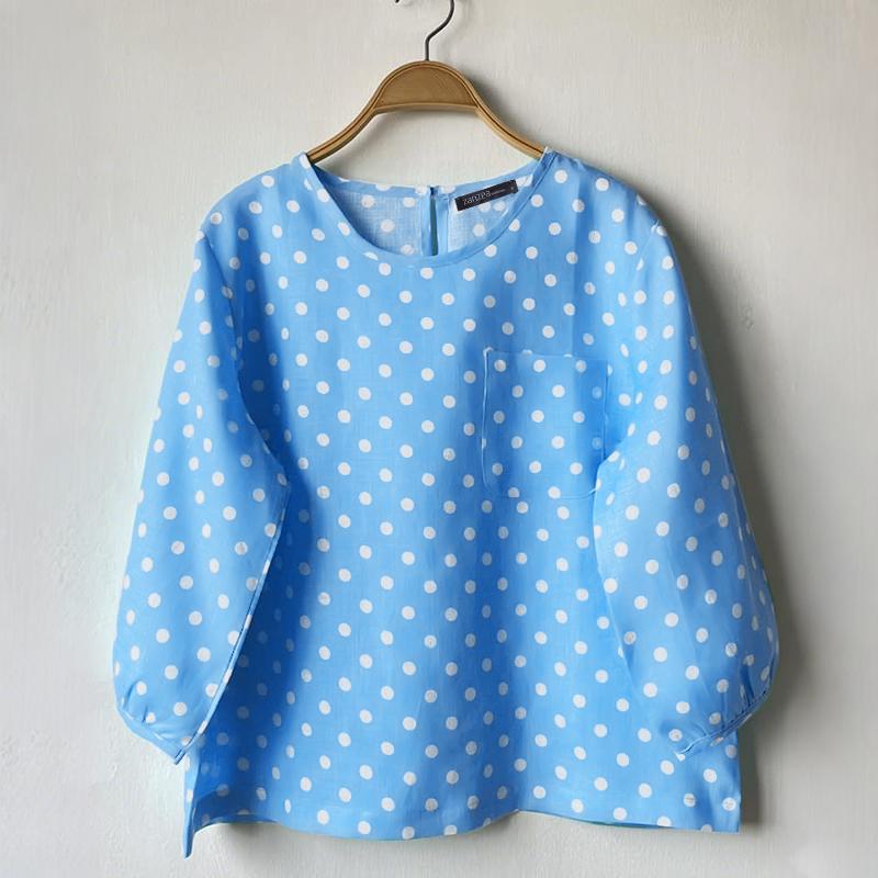 ZANZEA Women Casual Round Neck 3/4 Sleeve Polka Dot Print Loose Blouse