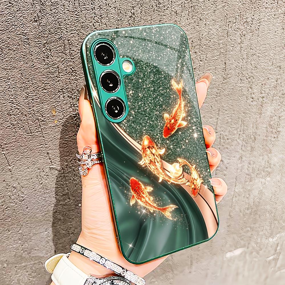 Sparkle Green Little fish phone case glass s26 ultra case s25 ultra case for Samsung Galaxy S26 S25 S24 S23 S22 FE,Ultra,Plus GalaxyS25