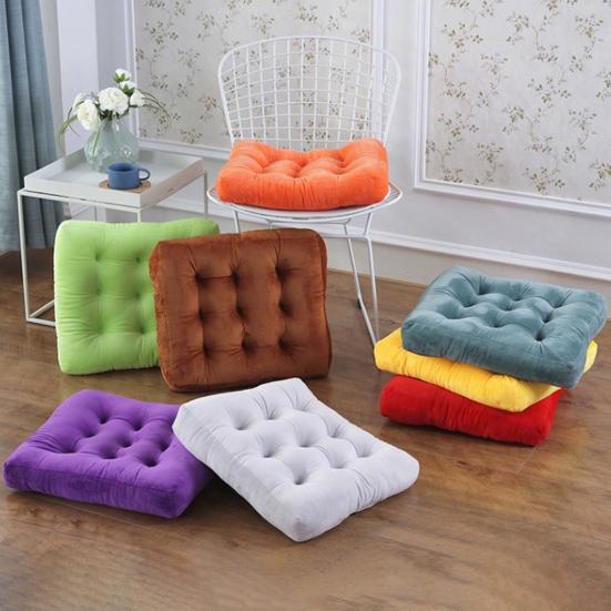 Square Seat Cushion 16x16 Inches Solid Color Stuffed Chair Pad Velvet