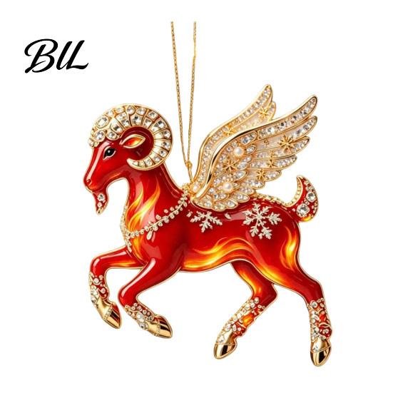 Decorative Goat Figurine Acrylic Christmas Tree Pendant, Hanging Ornament with Collectible Holiday Ornaments Rhinestone, Golden Cord for New