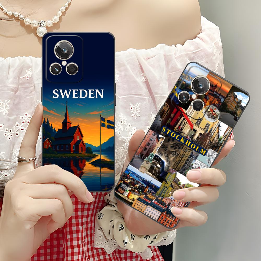 Sweden Flag Mobile Cell Phone Case for Realme 15 14 13 12 11 10 9 Pro Plus T i Lite 5G Colorful Printing Cover Cover Smartphone