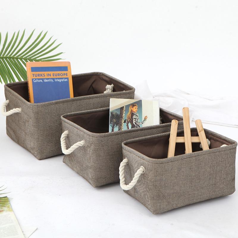 Stylish Linen Storage Basket Desktop Organizer for Home Office Organization
