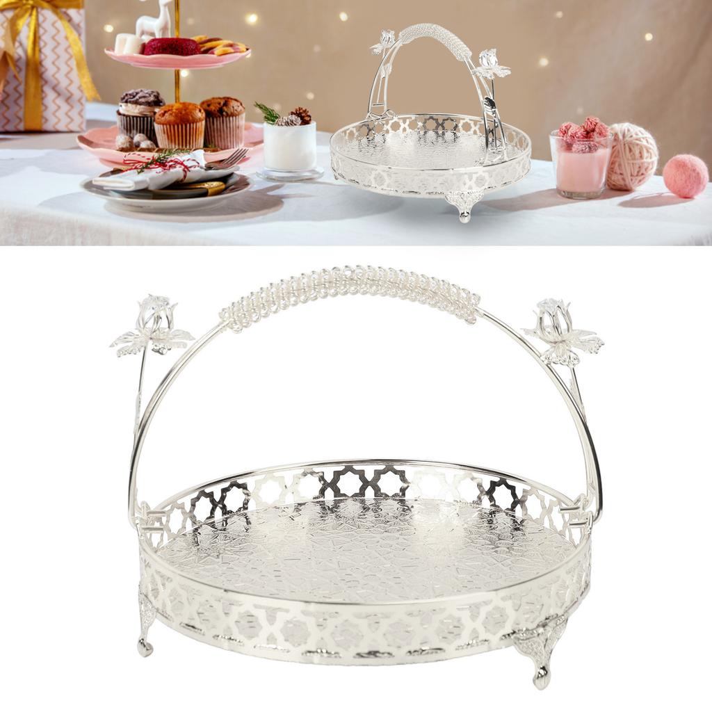 Fruit Tray Retro   Round Large Capacity Handle Design Decorative Strong Alloy Fruit Bowl for Party Family Bar Cafe