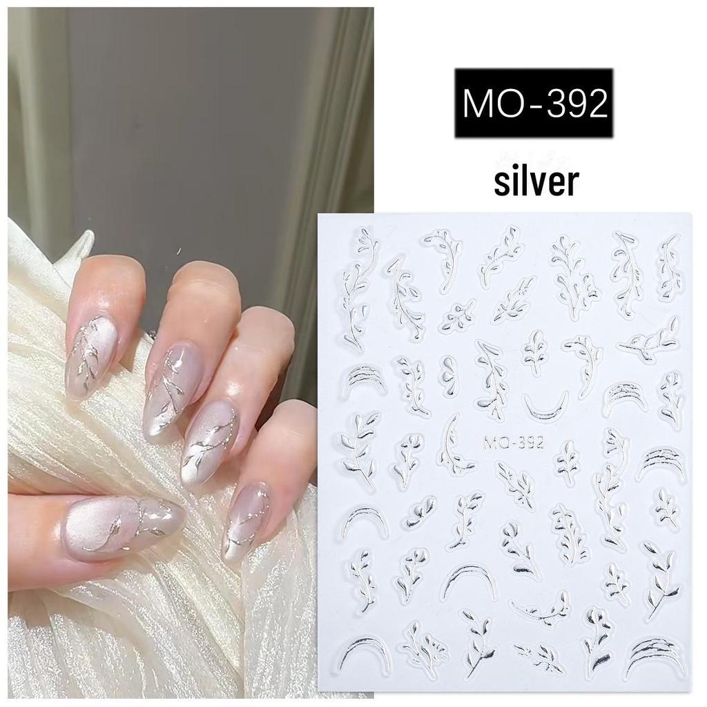 Chinese Style Nail Art Stickers: Golden & Silver Branches and Jade Leaves