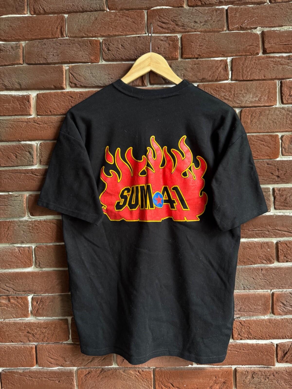 Vintage Y2K Sum 41 Flames Rock Metal Band Black Tshirt M Unisex T-Shirt XXXL