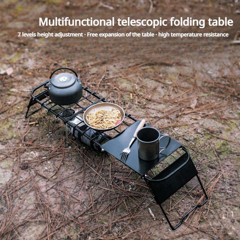 Outdoor einziehbarer Netztisch Mini-Kocherständer verstellbar Multifunktion einziehbare Höhe Metall Klapptisch Teetisch