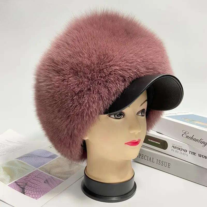 Natural Raccoon Fox Fur Hat Women Winter Warm Fluffy Brim Cap Lady Winter Outdoor Snow Hats Genuine Real Fur Cold Hats Wholesale