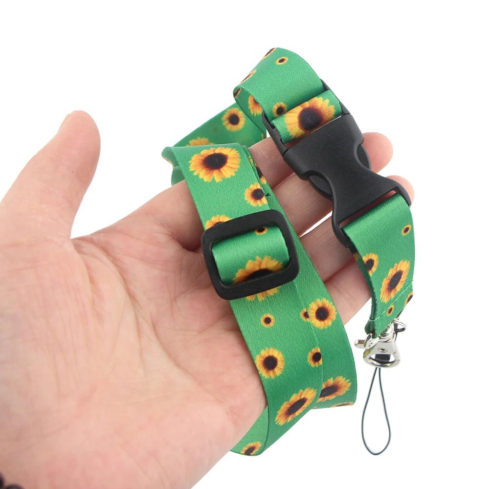 Summer Hot Style Sunflower Lanyard Adjustable Buckle Phone USB Badge Holder Hang Rope Necklace For Friends Gifts
