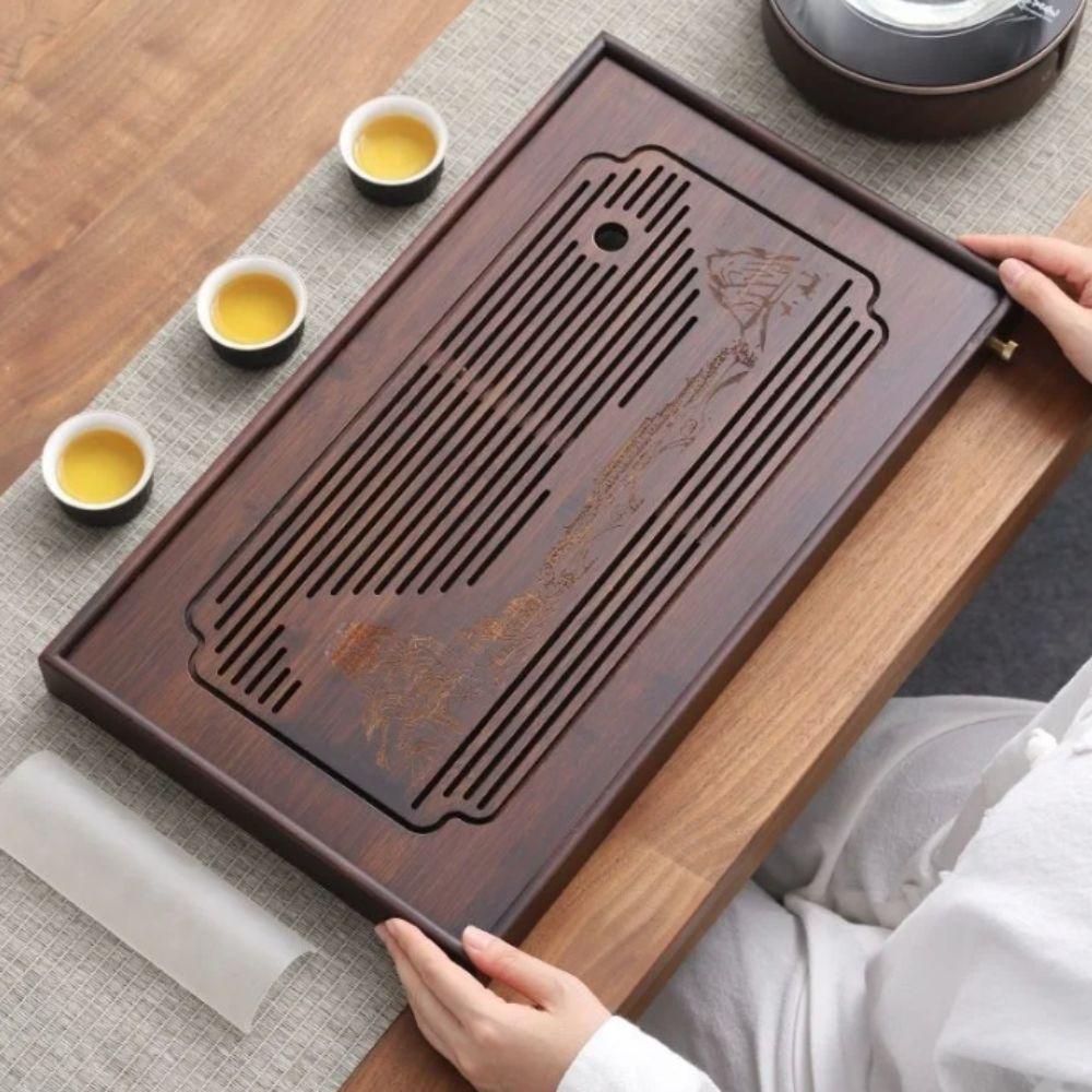 Bamboo Chinese Kungfu Tea Tray Engrave Pattern Drain Tea Table Tea Drainage Board  Easy To Clean