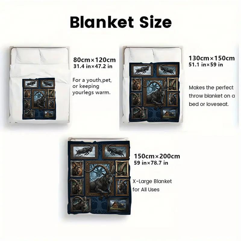 Goat Legacy Mythical Portraits 2D Flat Pattern Flannel Blanket, High quality All Seasons, Home Decor, Warmth and Comfort, Perfect for Christmas Gifts.