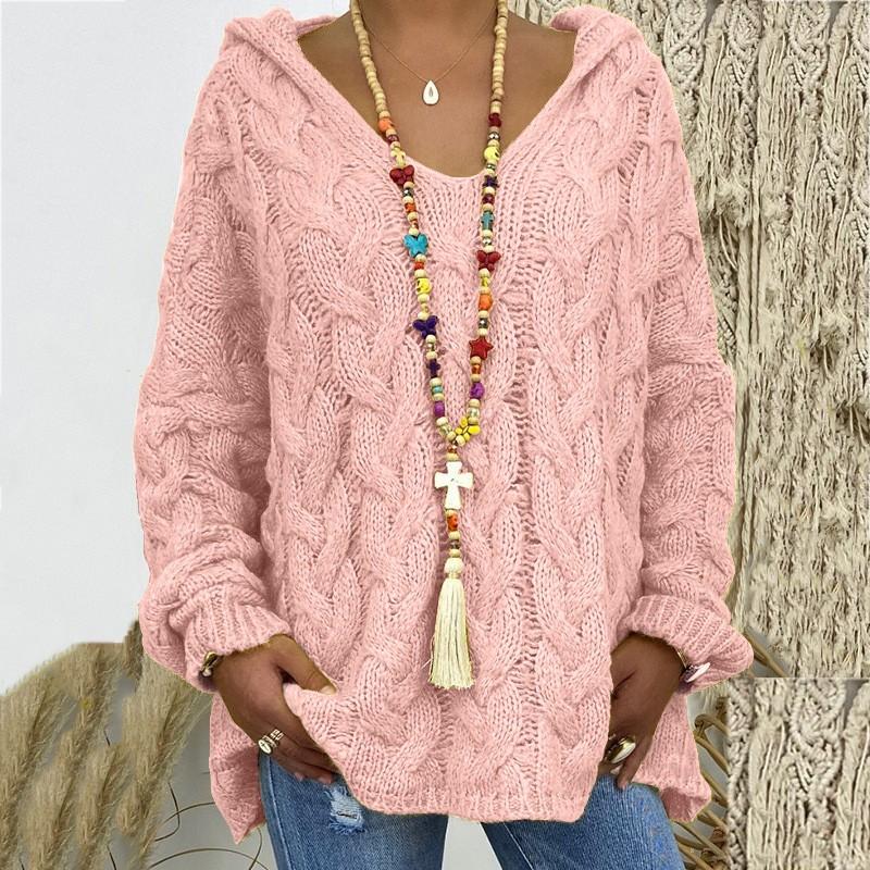 Women Fashion Loose Large Size Solid Color Hood Long Sleeves Sweater Tops
