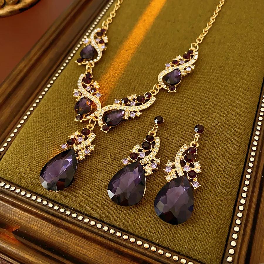 

Набор из 3 предметов: серьги, колье, инкрустированные стразами, с цирконами в форме неправильных капель воды для женщин, преувеличенная роскошь, изысканный набор