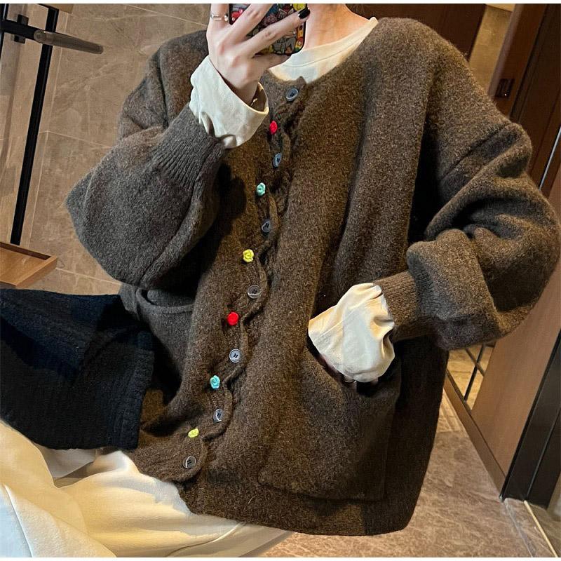 Вязаный кардиган Wave Edge с круглым вырезом и длинными рукавами — фото 5