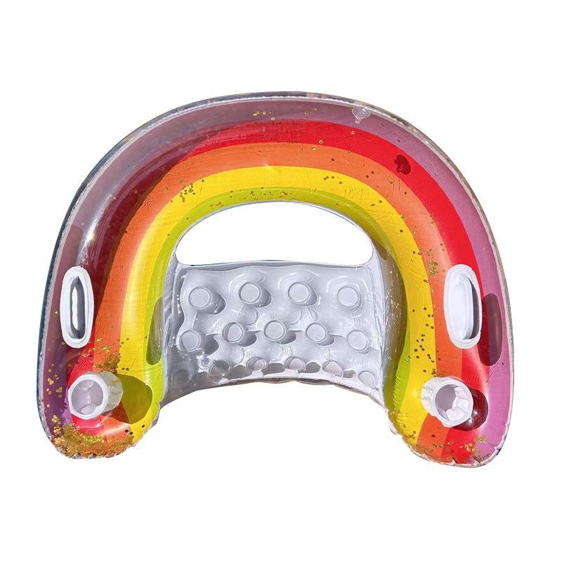 Popular Sequined Rainbow Cloud Swimming Ring U-Shaped Water Inflatable Sofa Seat Double Water Recliner U-shaped sequined rainbow chair