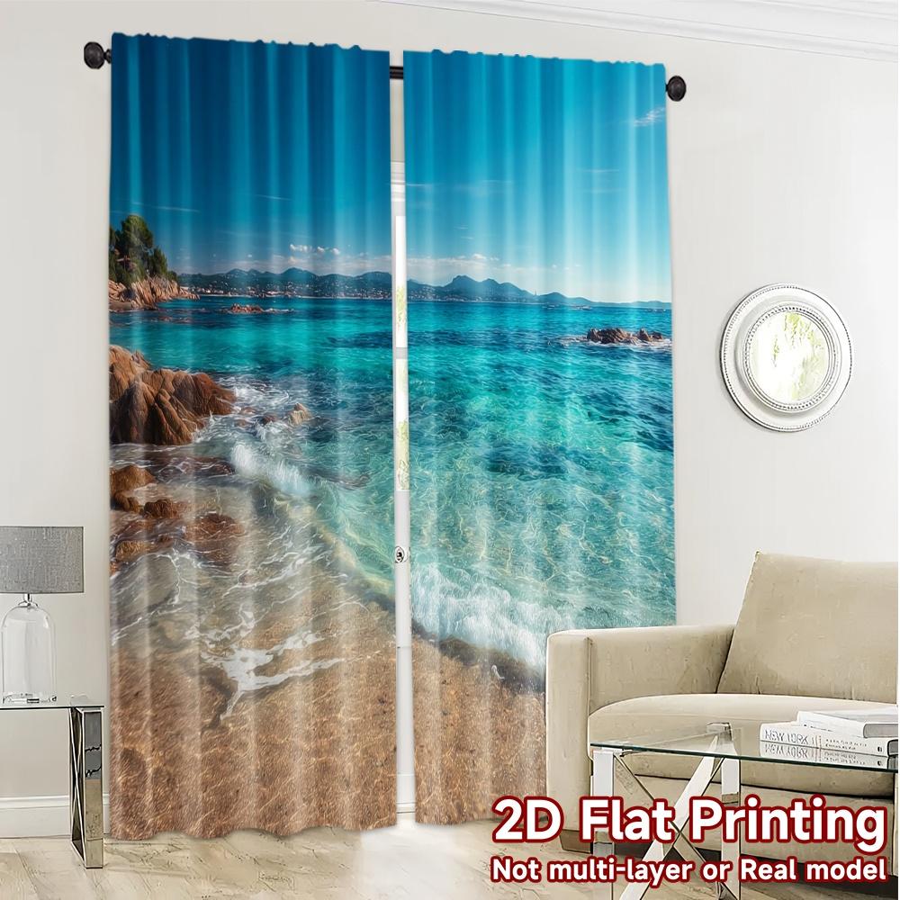 2pcs   2D FLAT PRINTING Curtains (Without Rod) AzureShoreline Chic Pattern Curtains Versatile Polyester Curtains Art Deco Festive