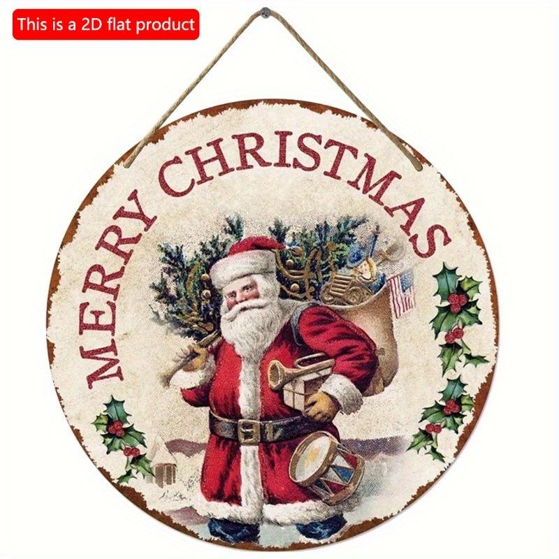 Płaski 2D 20*20cm, Dekoracja Świąteczna do Domu, Wesołych Świąt, Drewniany Okrągły Znak Świętego Mikołaja, Kreatywne Znaki Dekoracyjne, dla, Kuchni, Ogrodu