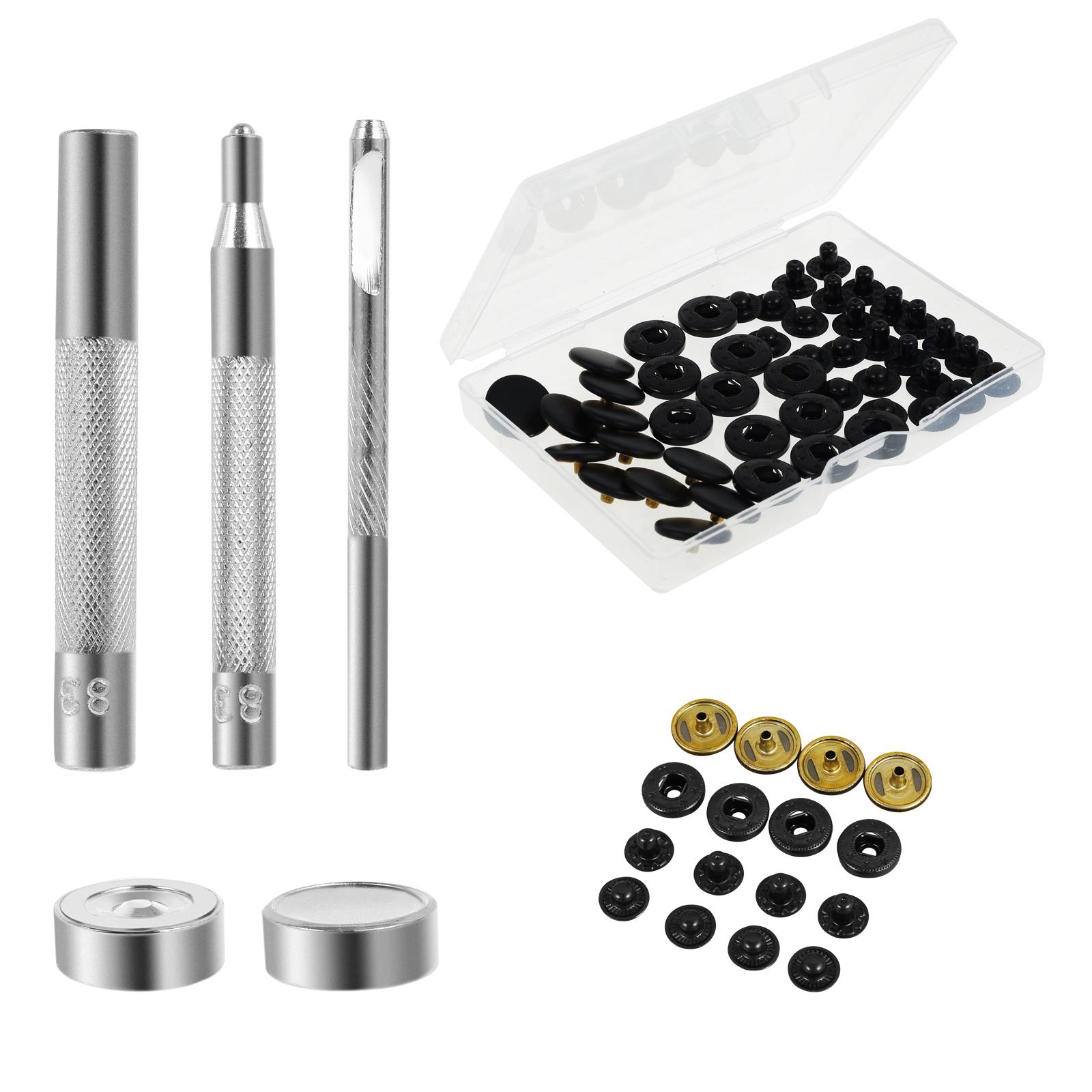 

1 Set Leather Snap Fasteners Kit 0.6inch Rustproof DIY Snap Buttons Kit with 4 Installation Tools for Clothes Jackets DIY Crafts