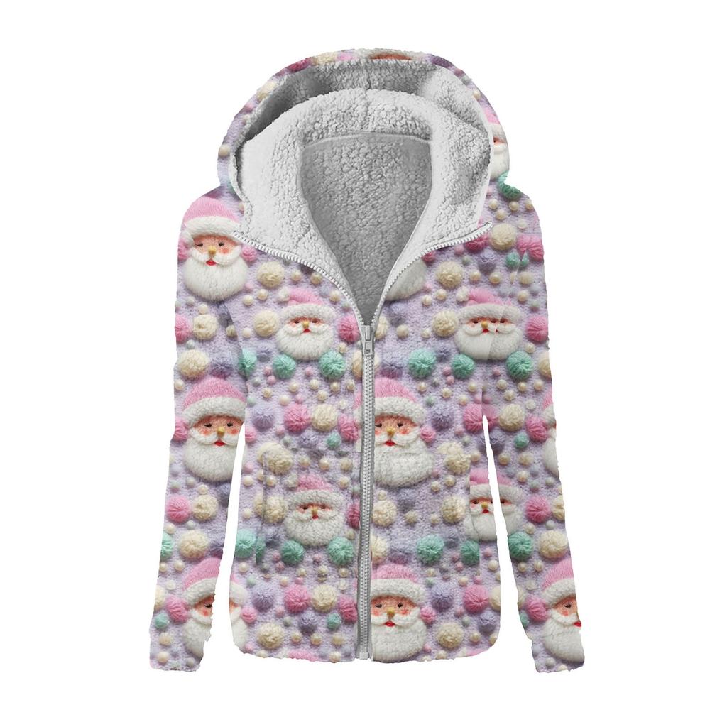 Sweatshirt med løs hette i plysj med glidelåsjakke for kvinner