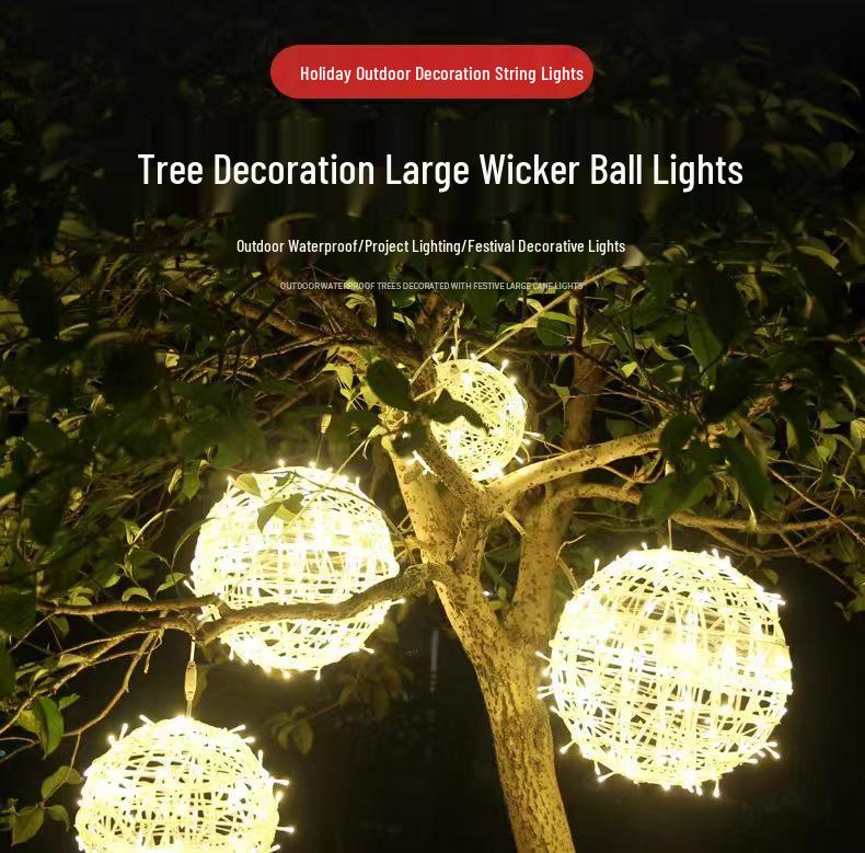 Outdoor Waterproof LED Rattan Ball String Lights for Tree Decoration - Flashing Holiday Lighting for Christmas and Spring Festival