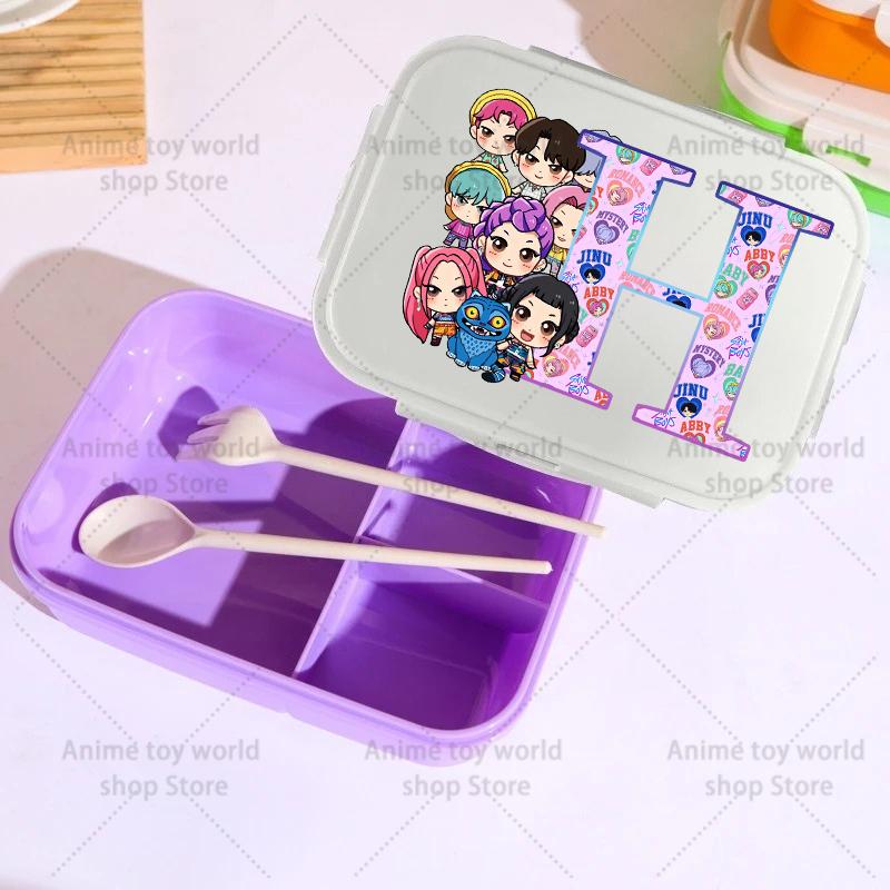 26letras KPop Caça-Demônios Lancheira Menina Menino Caixa Bento Portátil Estudante Hermética Conservador de Alimentos Camada Única Capacidade Presente para Criança