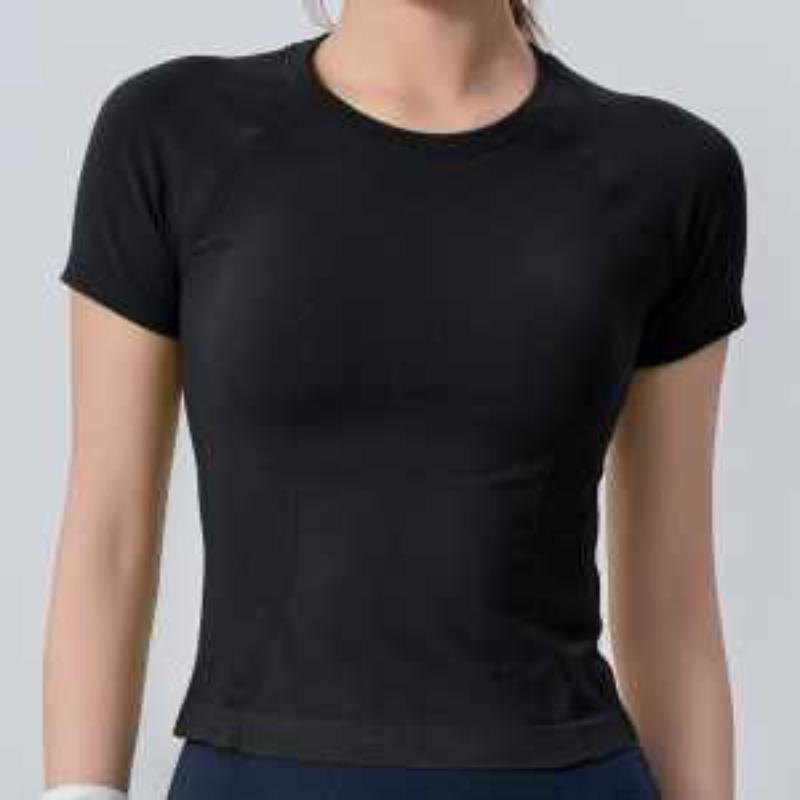 

Women s Black Crew Neck Short Sleeve Top Slim Fit Cropped Casual Sports T-Shirt S чорний