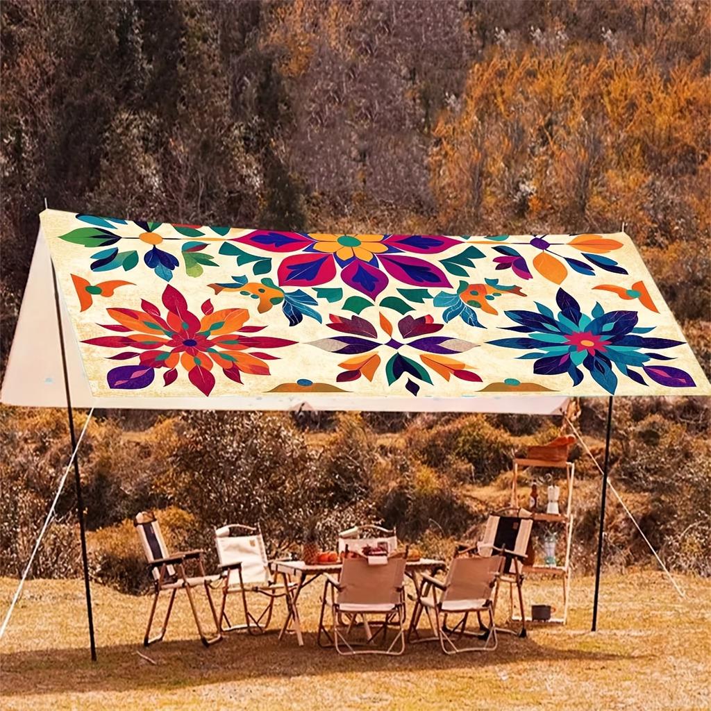 1Pc Bohemian Mandala Pattern Gradient Color Outdoor Sunshade - Thickened For Sun Protection, Easy To Install And Store, Suitable For 6 People, Ideal