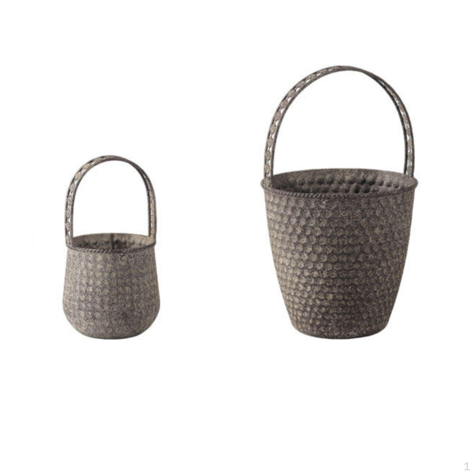 2 piece Rustic Floral Container Vintage Look Distressed Iron Vase with Handles Farmhouse