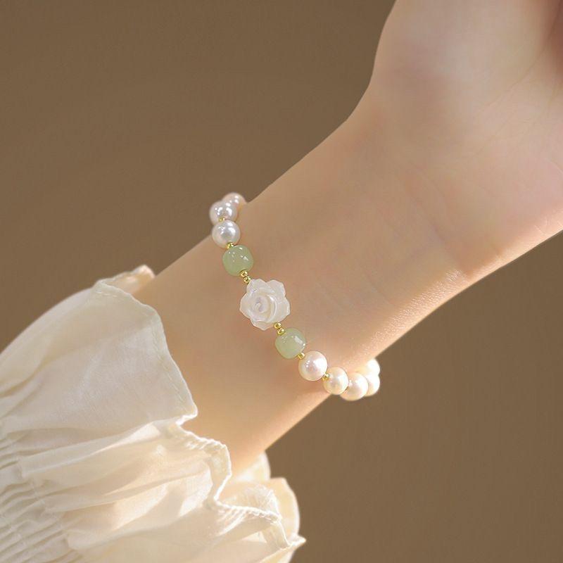 Rose Pearl Flower Beaded Bracelet - Summer Gift for Her