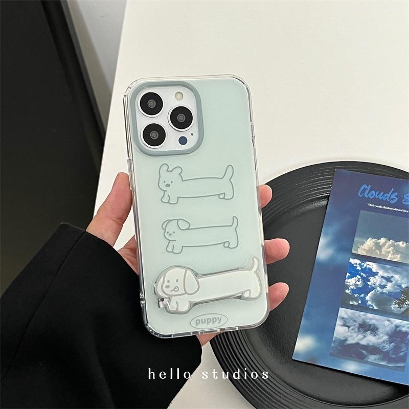 Ins Fashion Cute Line Puppy Cartoon Trend Phone Case For iPhone 17 AIR 16 15 14 13 12 11 Pro Max Y2K Simple Kawaii Cover