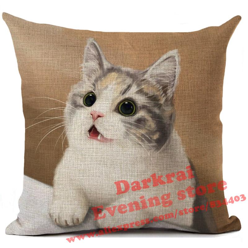 Cat Cushion Cover Kitten Printed Linen Throw Pillows Living Room Sofa Decor Throw Pillows Home Decoration Pillowcase Xcm