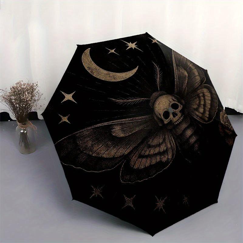 Bohemian Moonlit Moth Wall Decal - Celestial Boho Decor Sticker Umbrella, Portable 3-Fold Compact Umbrella for Men & Women R147