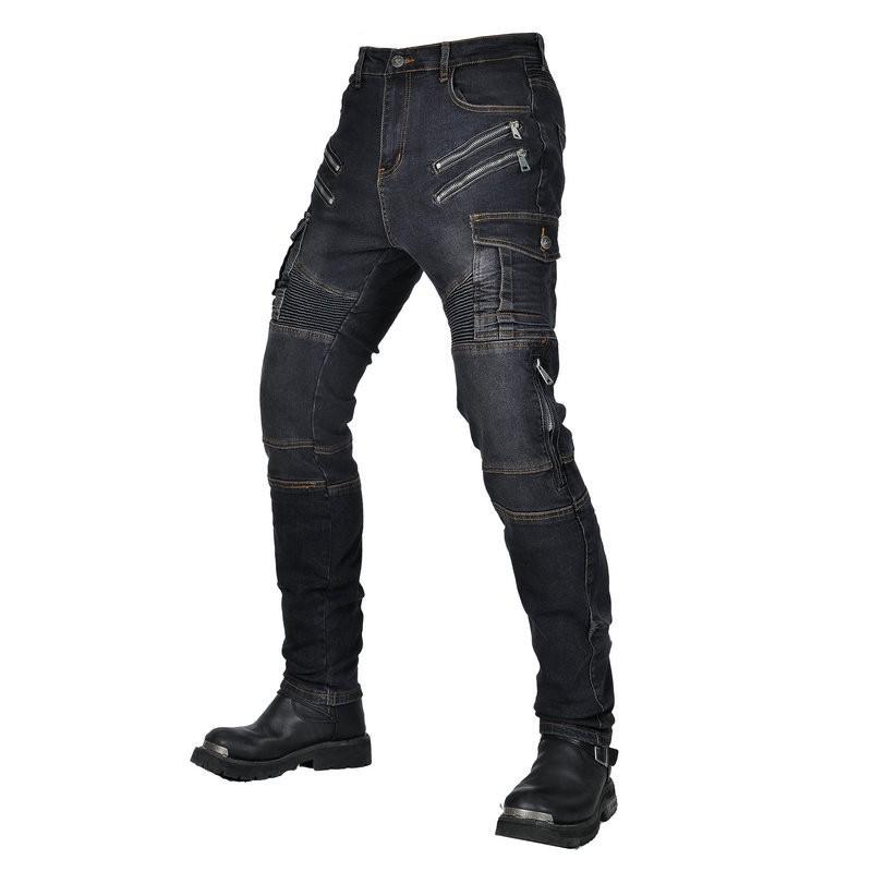 Herren Motorrad-Reithosen Mit Abnehmbaren Knieschonern Vintage-Stil Baumwollmischung Lässige Biker-Jeans Saison