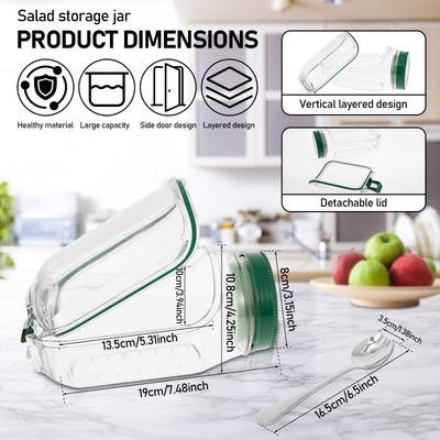 1/2Set Layering Salad Pod Plastic Vertical Salad Container With Fork 2.5 Oz Dipping Bowl Side Opening Salad Jar Food Storage Jar