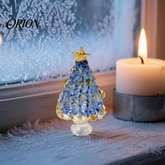 Colorful Glazed Figurine Mini Christmas Tree Figurine, Handmade Colored Glaze Tabletop Ornament Durable Glass Decor with Star Top for Xmas Indoor Desk