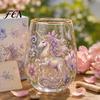 Dekoratives Glas im Waldstil, handbemalter Becher, eiförmige Tasse mit Goldrand, klares bleifreies Party-Glas für Tee, Kaffee, Wein