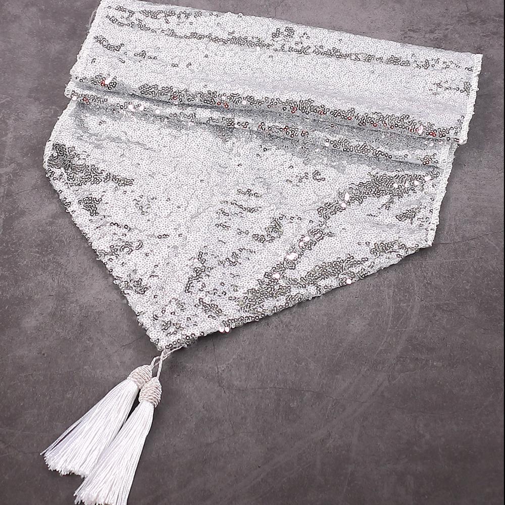 Sequin Table Runner Glitter Tassel Table Runner for Birthday Party Wedding Table Decoration 30x180cm