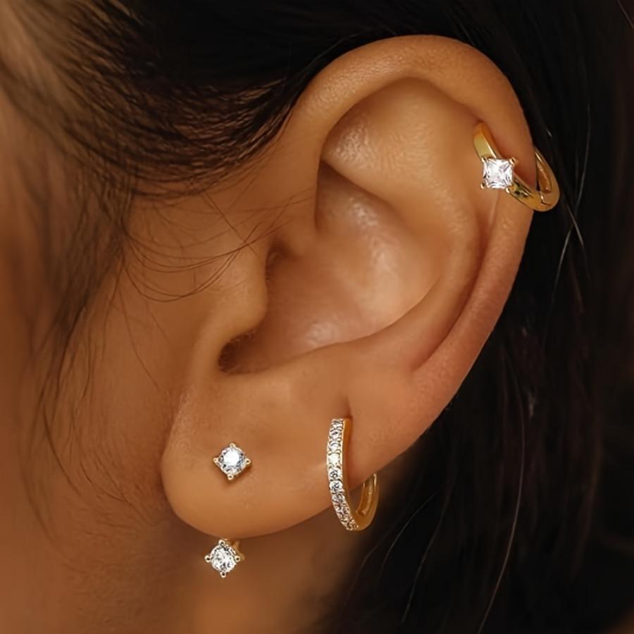 6pcs Minimalist Niche Design Golden Earring Set with Synthetic Synthetic Zirconia, Small Earring Set Suitable for Multiple Piercings