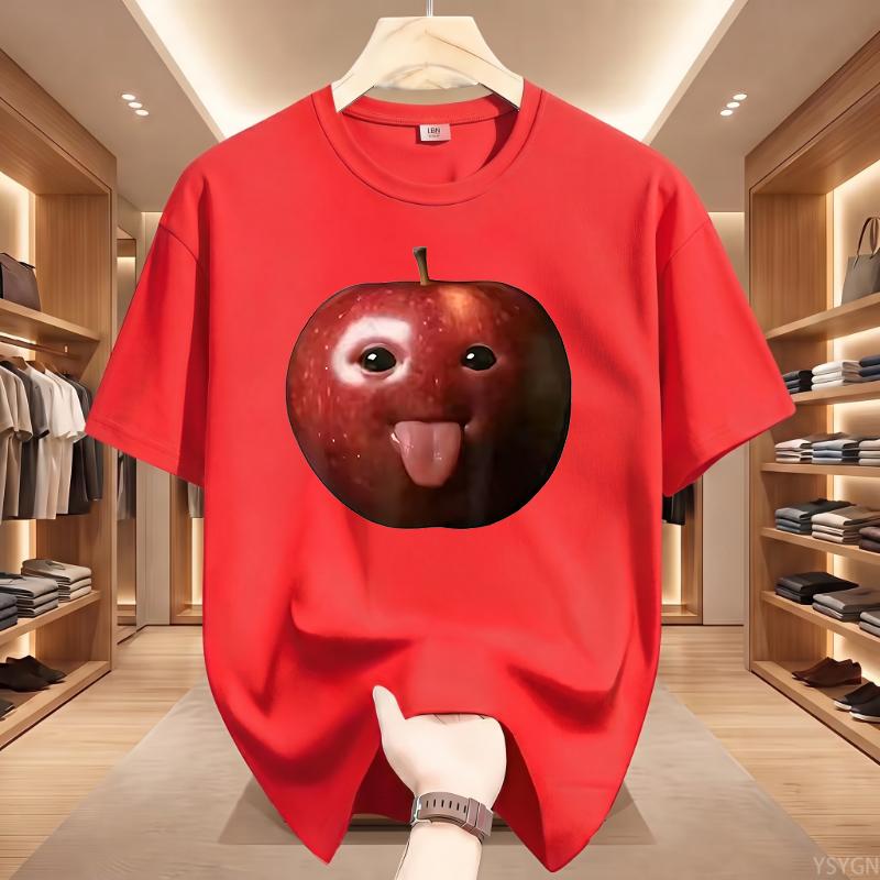 Funny Silly AI Apple Gen Z Meme BrainRot Humor Tongue Out T-shirt for Men T Shirts Crewneck Short Sleeve Tops