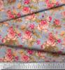 Soimoi Japan Crepe Satin Stoff Sjekk, Blader & Rose Blomstertrykk Sy Stoff meter 42 tommer