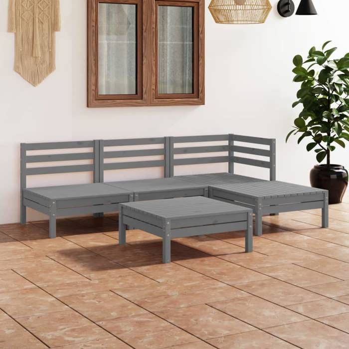 VidaXL Bois de Pin Massif Salon de Jardin 5 pcs Mobilier de Patio Ensemble de Meubles de Terrasse Meubles d'Extérieur 3082634