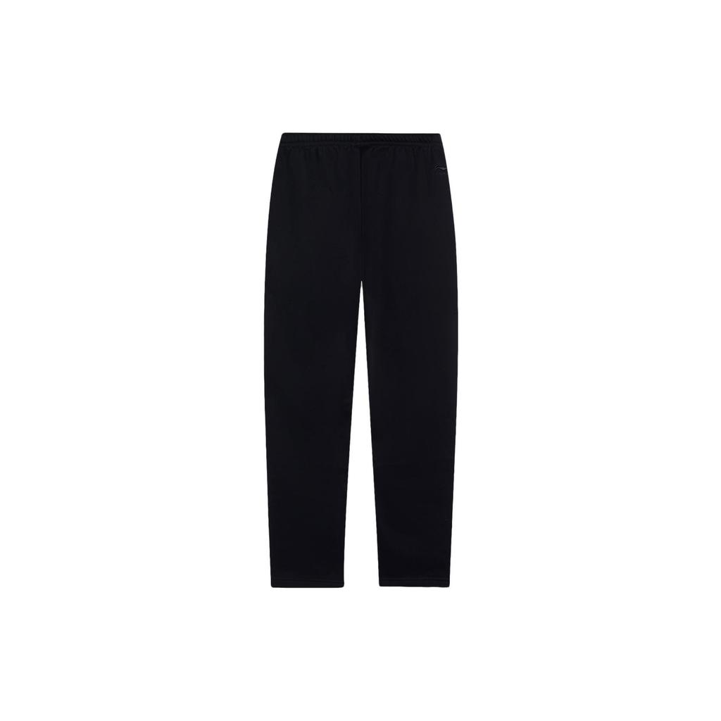 Li Ning Sports Life Collection Solid Color Casual Fleece Lined Straight Fit Mid Rise Knitted Sweatpants Men's Black A AKLU863-1