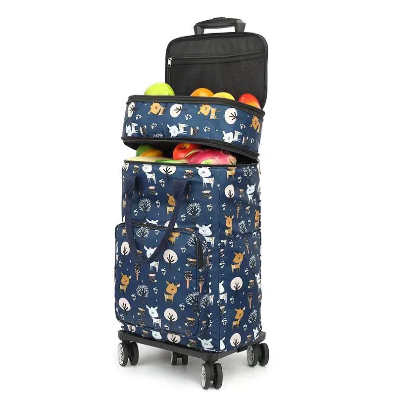 Expandable Trolley with Telescopic Handle & Wheels - Foldable, Detachable Shopping Cart with Bag.