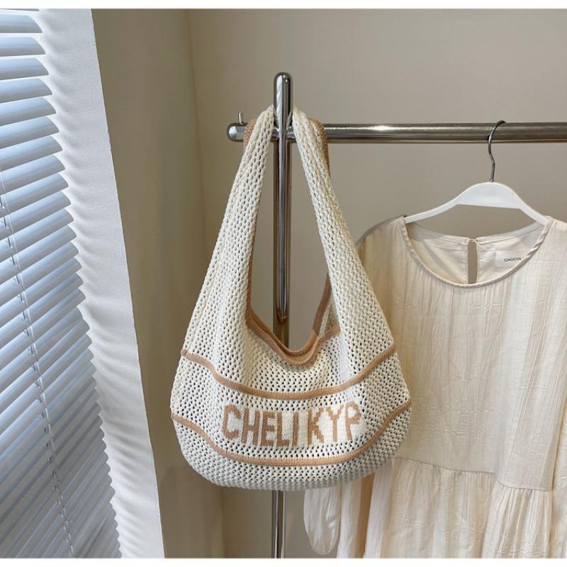 

Large capacity knitted woven bag women s summer new casual shoulder bag high-end commuter tote bag хаки